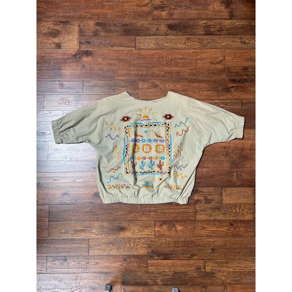 Vintage Elastic Waist Blouse Shirt South Western Bubble Print 2X-Large Risa Ann - Picture 1 of 8
